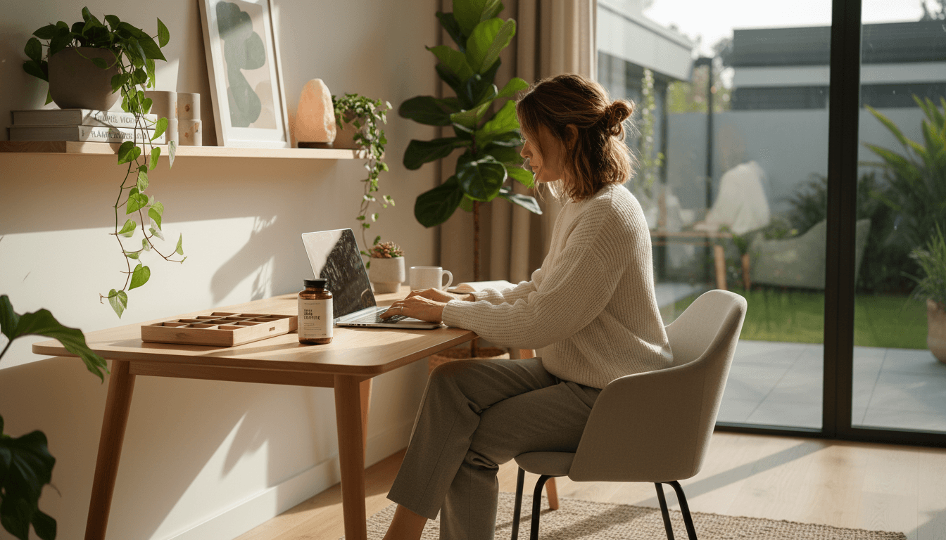 Person at a clean desk in bright natural light, ready to help with questions about Burn Peak supplement